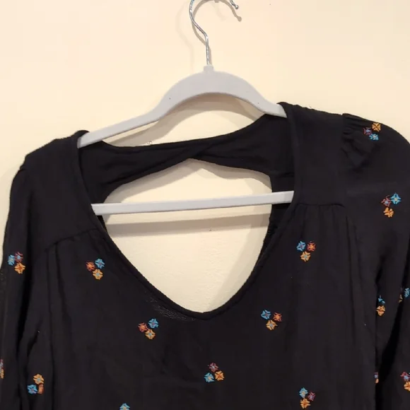 Free People Black and White Embellished Bishop Sleeve Dress - Picture 4 of 8